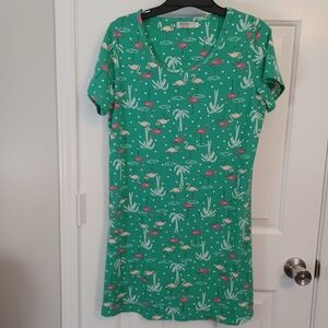 EnjoyNight Green Flamingo Print Nightgown Sz S